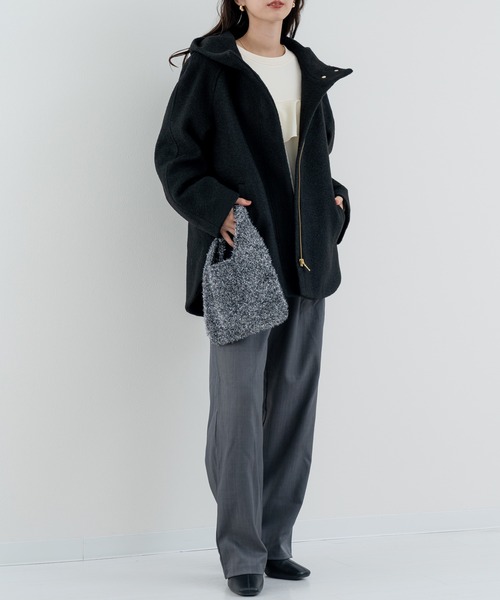 セール】【ANNA LUNA】ふんわり軽やか ラムライク ミドル丈 フード