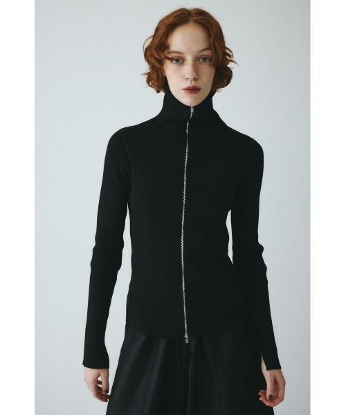 トップス HeRIN.CYE Feels flared zip tops Black セール】Zip up knit tops ジップアップニットトップス（ニット