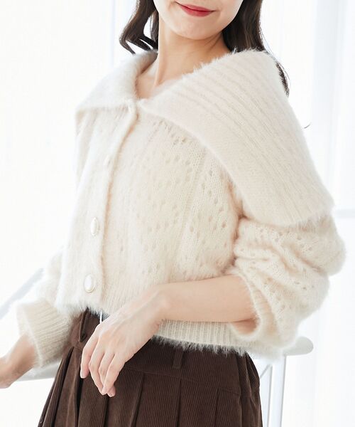 MAJESTIC LEGON（マジェスティックレゴン）の「キラフワビッグカラーハートカーデ（カーディガン/ボレロ・レディース・ブラック/アイボリー/ピンク/ライトグレー・MEDIUM）」の9枚目の写真