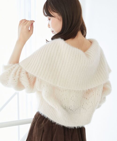 MAJESTIC LEGON（マジェスティックレゴン）の「キラフワビッグカラーハートカーデ（カーディガン/ボレロ・レディース・ブラック/アイボリー/ピンク/ライトグレー・MEDIUM）」の10枚目の写真