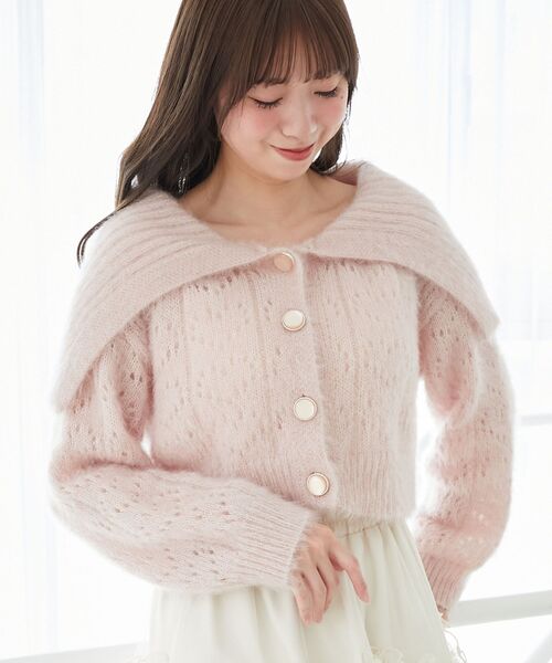 MAJESTIC LEGON（マジェスティックレゴン）の「キラフワビッグカラーハートカーデ（カーディガン/ボレロ・レディース・ブラック/アイボリー/ピンク/ライトグレー・MEDIUM）」の14枚目の写真