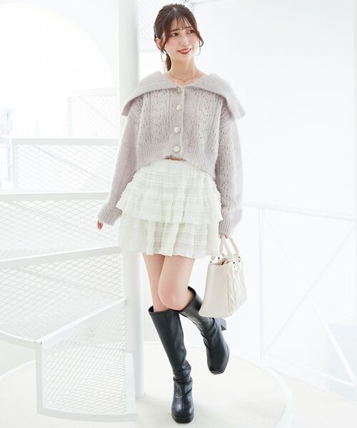 MAJESTIC LEGON（マジェスティックレゴン）の「キラフワビッグカラーハートカーデ（カーディガン/ボレロ・レディース・ブラック/アイボリー/ピンク/ライトグレー・MEDIUM）」の18枚目の写真