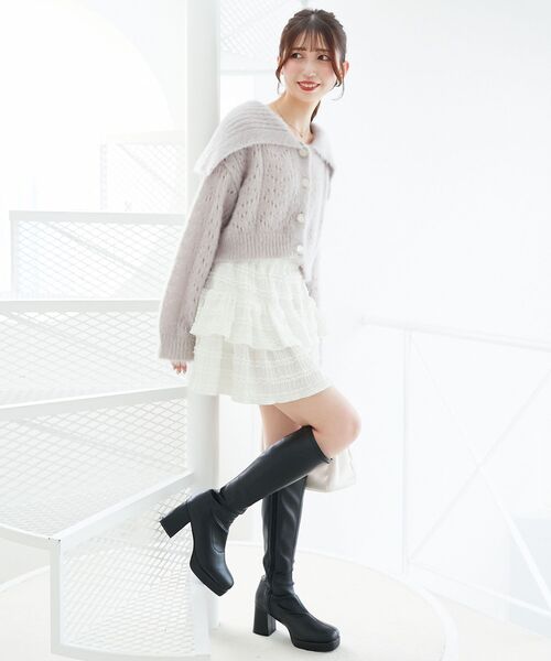 MAJESTIC LEGON（マジェスティックレゴン）の「キラフワビッグカラーハートカーデ（カーディガン/ボレロ・レディース・ブラック/アイボリー/ピンク/ライトグレー・MEDIUM）」の19枚目の写真