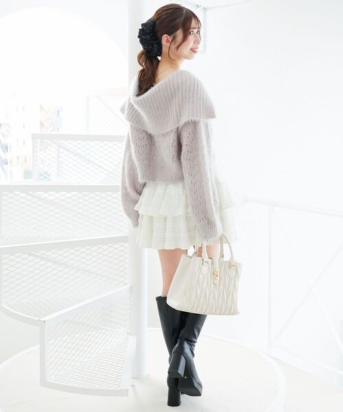 MAJESTIC LEGON（マジェスティックレゴン）の「キラフワビッグカラーハートカーデ（カーディガン/ボレロ・レディース・ブラック/アイボリー/ピンク/ライトグレー・MEDIUM）」の20枚目の写真