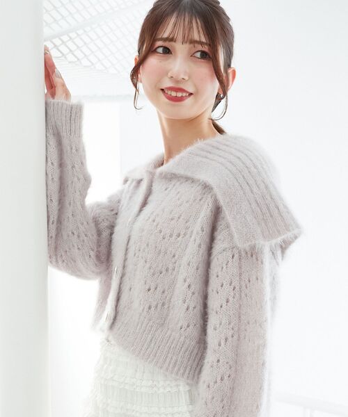 MAJESTIC LEGON（マジェスティックレゴン）の「キラフワビッグカラーハートカーデ（カーディガン/ボレロ・レディース・ブラック/アイボリー/ピンク/ライトグレー・MEDIUM）」の22枚目の写真