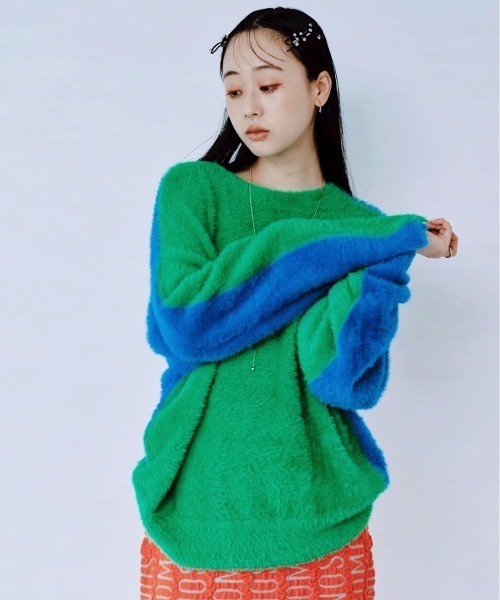 ディーゼル ニット モヘア　グリーン 定価64000円　白濱亜嵐着用 古着】X-girl ショート丈 モヘアニットカーディガン 千鳥格子柄 | 古着