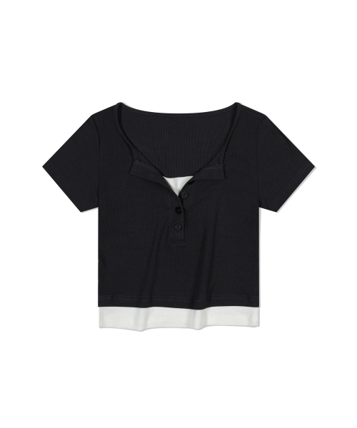 MOAA(モア)の「レイヤードヘンリーTシャツ(ブラック)(Tシャツ/カットソー・レディース・その他・SMALL/MEDIUM)」の2枚目の写真