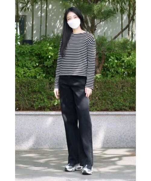 MUSINSA STANDARD WOMAN（ムシンサスタンダードウーマン）の「ウィメンズストライプボートネック長袖Tシャツ[ブラック/アイボリー]（Tシャツ/カットソー・レディース・その他・SMALL/MEDIUM/X-SMALL/LARGE）」の10枚目の写真