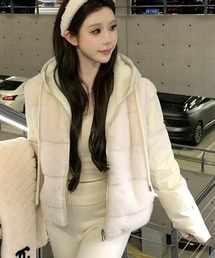 ファー切り替えショートダウンジャケット/フード付きあったかアウター