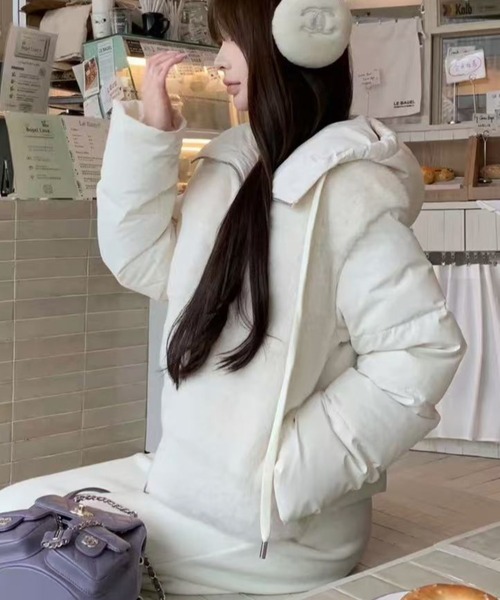 セール】【秋冬新作】ファー切り替えショートダウンジャケット/フード