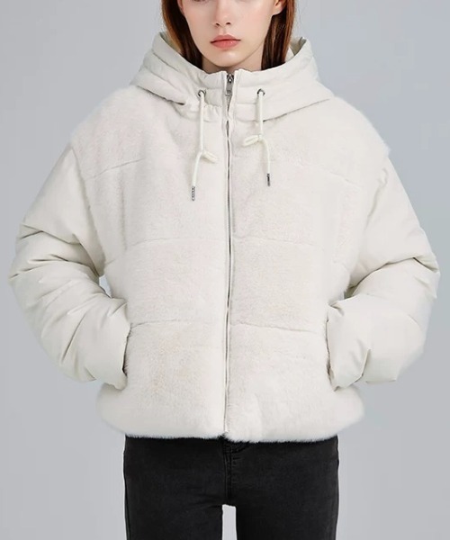 セール】【秋冬新作】ファー切り替えショートダウンジャケット/フード