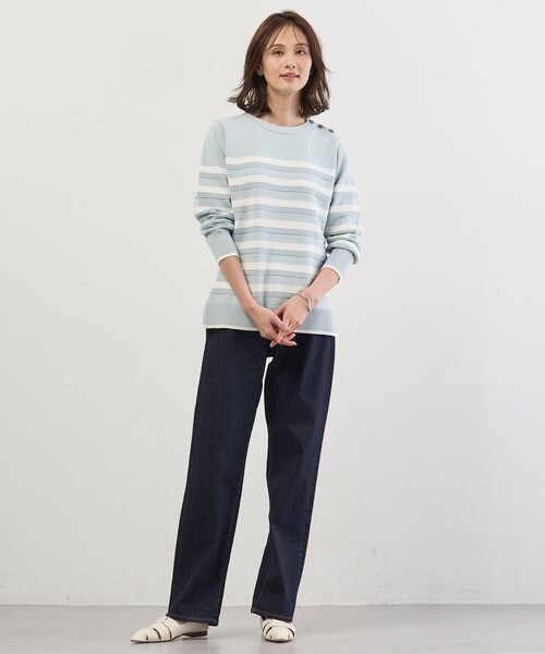 J.PRESS(ジェイプレス)の「Cotton Polyester カラーボーダー ニット(ニット/セーター・レディース・ネイビー系1/ライトグリーン系1・T13)」の3枚目の写真