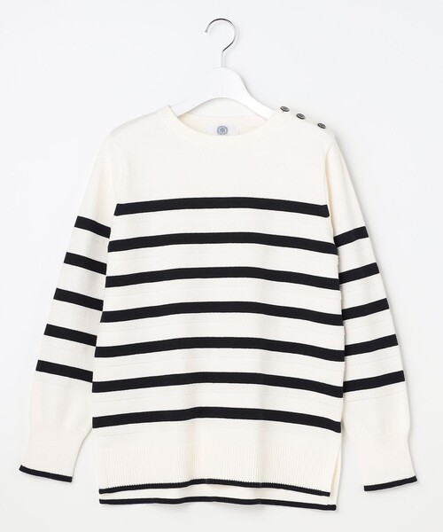 J.PRESS(ジェイプレス)の「Cotton Polyester カラーボーダー ニット(ニット/セーター・レディース・ネイビー系1/ライトグリーン系1・T13)」の6枚目の写真
