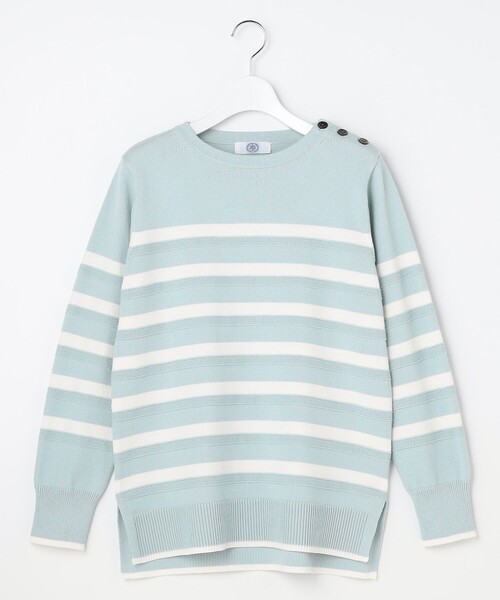 J.PRESS(ジェイプレス)の「Cotton Polyester カラーボーダー ニット(ニット/セーター・レディース・ネイビー系1/ライトグリーン系1・T13)」の7枚目の写真