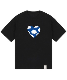 [ユニセックス]ビッグブルーハートクラウドスマイル半袖Tシャツ_ブラック