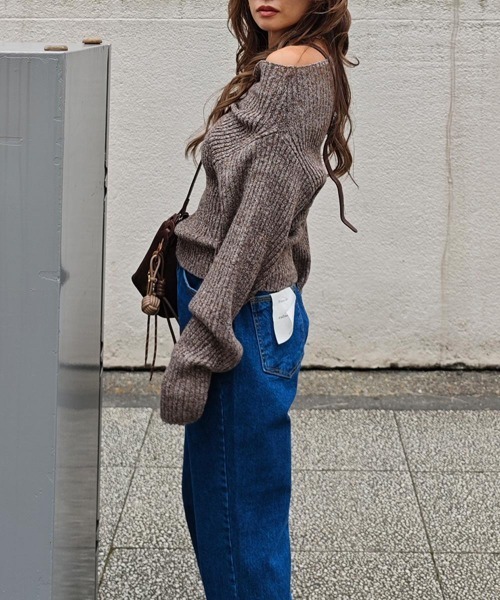 esutoreja（エストレジャ）の「オフショルダーリブニット（ニット/セーター・レディース・グレイッシュベージュ/チャコール/ブラウン・FREE）」の11枚目の写真