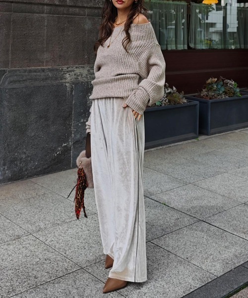 esutoreja（エストレジャ）の「オフショルダーリブニット（ニット/セーター・レディース・グレイッシュベージュ/チャコール/ブラウン・FREE）」の14枚目の写真