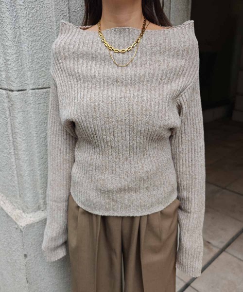 esutoreja（エストレジャ）の「オフショルダーリブニット（ニット/セーター・レディース・グレイッシュベージュ/チャコール/ブラウン・FREE）」の15枚目の写真
