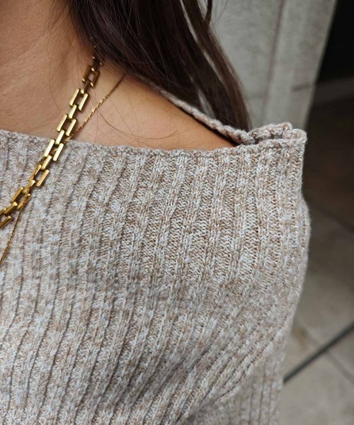 esutoreja（エストレジャ）の「オフショルダーリブニット（ニット/セーター・レディース・グレイッシュベージュ/チャコール/ブラウン・FREE）」の17枚目の写真