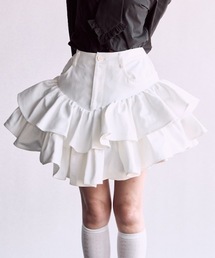 アシンメトリーフリルデニムミニスカート