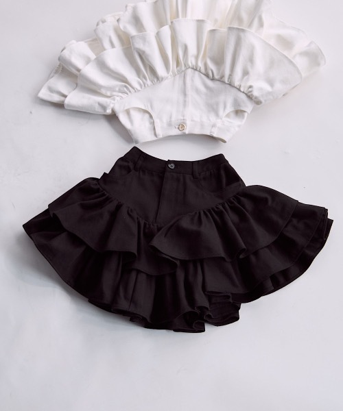 lilLilly（リルリリー）の「アシンメトリーフリルデニムミニスカート（スカート・レディース・ブラック/ホワイト・FREE）」の14枚目の写真