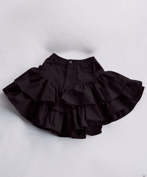 lilLilly（リルリリー）の「アシンメトリーフリルデニムミニスカート（スカート・レディース・ブラック/ホワイト・FREE）」の15枚目の写真