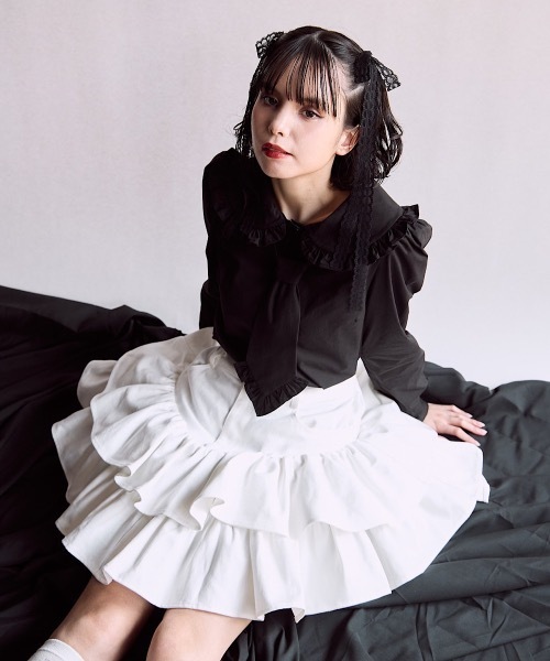 lilLilly（リルリリー）の「アシンメトリーフリルデニムミニスカート（スカート・レディース・ブラック/ホワイト・FREE）」の11枚目の写真