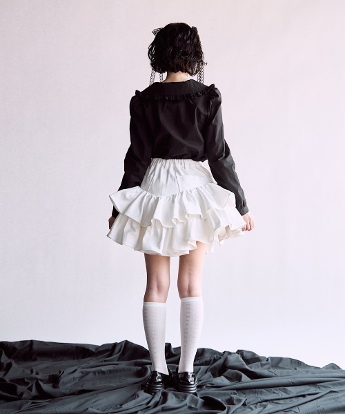 lilLilly（リルリリー）の「アシンメトリーフリルデニムミニスカート（スカート・レディース・ブラック/ホワイト・FREE）」の9枚目の写真