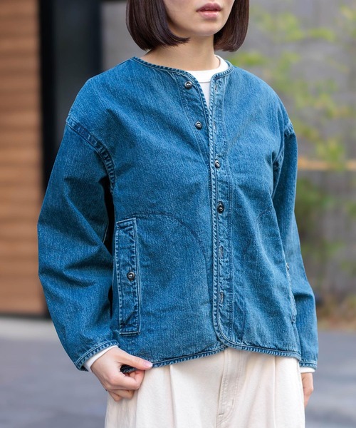 D.M.G.（ドミンゴ）の「[D.M.G / ディーエムジー] 10ozジェルドデニム シープショートジャケット（デニムジャケット・レディース・インディゴブルー・2/3）」の4枚目の写真