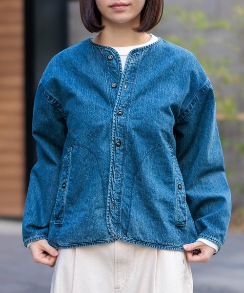 D.M.G.（ドミンゴ）の「[D.M.G / ディーエムジー] 10ozジェルドデニム シープショートジャケット（デニムジャケット・レディース・インディゴブルー・2/3）」の3枚目の写真