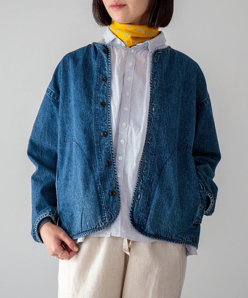 D.M.G.（ドミンゴ）の「[D.M.G / ディーエムジー] 10ozジェルドデニム シープショートジャケット（デニムジャケット・レディース・インディゴブルー・2/3）」の7枚目の写真