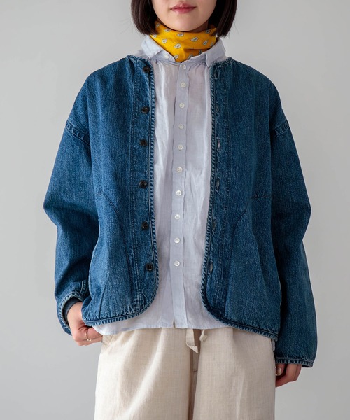 D.M.G.（ドミンゴ）の「[D.M.G / ディーエムジー] 10ozジェルドデニム シープショートジャケット（デニムジャケット・レディース・インディゴブルー・2/3）」の8枚目の写真