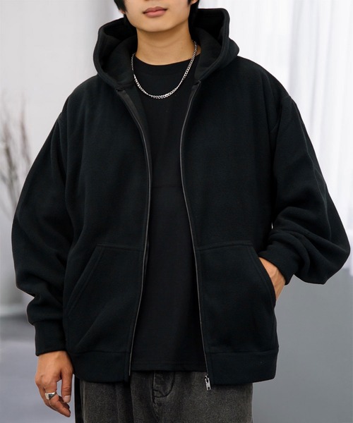 L'atelier(ラトリエ)の「ボリューム袖 ワイド フリース 無地 ジップパーカー(パーカー・メンズ・ネイビー系/オフホワイト/ブラック/チョコ・L/M/LL)」の12枚目の写真