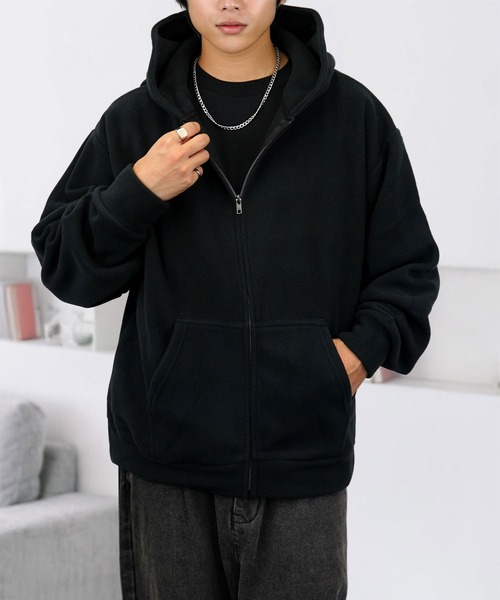 L'atelier(ラトリエ)の「ボリューム袖 ワイド フリース 無地 ジップパーカー(パーカー・メンズ・ネイビー系/オフホワイト/ブラック/チョコ・L/M/LL)」の14枚目の写真