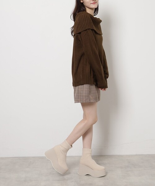 ESPERANZA（エスペランサ）の「スタイルぐんっとアップ！厚底ニットショートブーツ（ブーツ・レディース・ブラック系/ブラウン系1/ベージュ系・LL/S/M/L）」の12枚目の写真