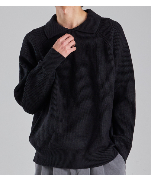 BUTTON SEOUL（ボタンソウル）の「ウールブレンドヘビーオープンカラーニット（ブラック）（ニット/セーター・メンズ・その他・LARGE/X-LARGE/MEDIUM）」の5枚目の写真