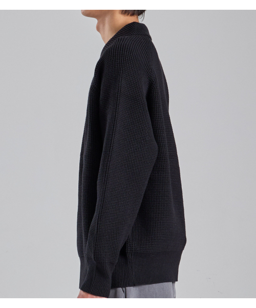 BUTTON SEOUL（ボタンソウル）の「ウールブレンドヘビーオープンカラーニット（ブラック）（ニット/セーター・メンズ・その他・LARGE/X-LARGE/MEDIUM）」の7枚目の写真
