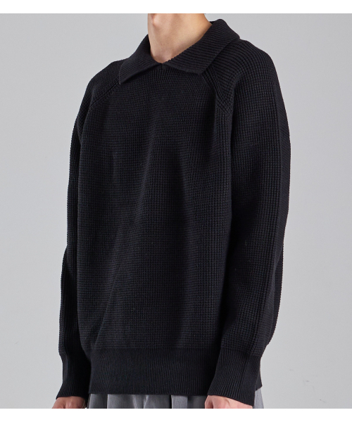 BUTTON SEOUL（ボタンソウル）の「ウールブレンドヘビーオープンカラーニット（ブラック）（ニット/セーター・メンズ・その他・LARGE/X-LARGE/MEDIUM）」の8枚目の写真