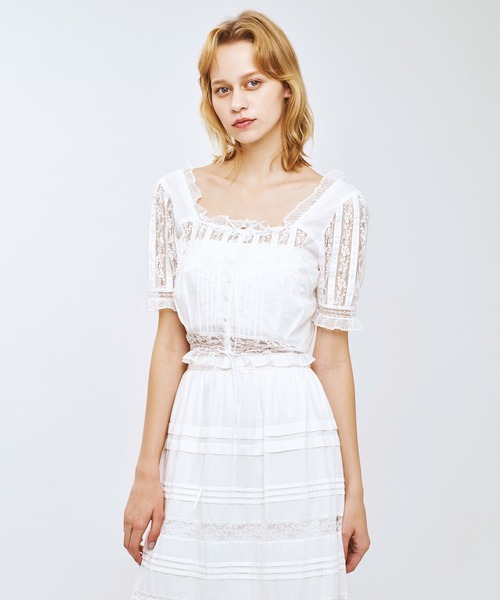 ME COUTURE（ミークチュール）の「レースMIXヴィクトリアンブラウス（シャツ/ブラウス・レディース・ラベンダー/ピンク/オフホワイト・FREE）」の4枚目の写真