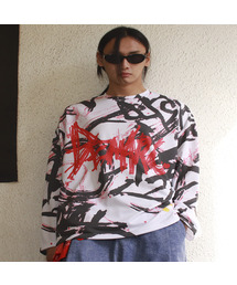 M STREET GRAFFITI LOGO TEXT OVERSIZED T-SHIRT - Black