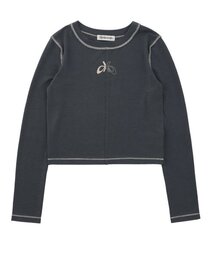 ステッチ配色グラフィックTシャツ[チャコール]