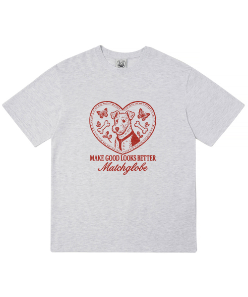 MATCHGLOBE(マッチグローブ)の「ドギーハートオーバーサイズTシャツ(ライトグレー)(Tシャツ/カットソー・レディース・その他・FREE)」の1枚目の写真