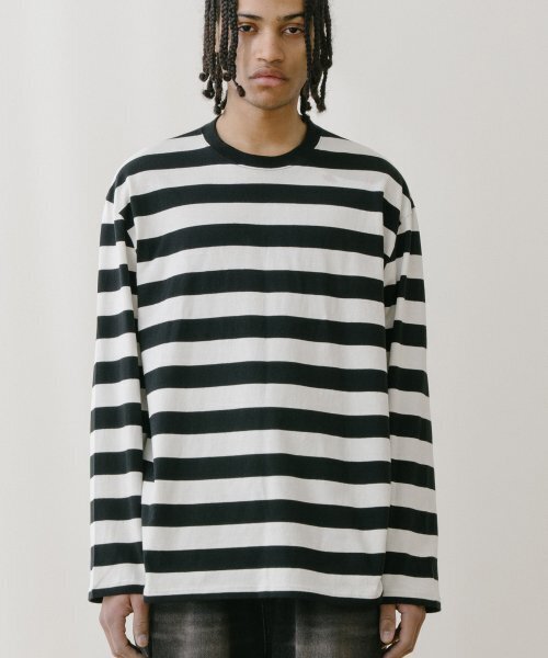 VASTIC(バスティック)の「オーバーサイズストライプロングスリーブ_ブラック / ホワイト(Tシャツ/カットソー・メンズ・その他・MEDIUM/LARGE)」の1枚目の写真
