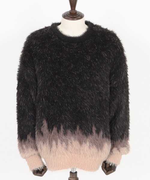 ADAM PATEK(アダムパテック)の「【ADAMPATEK/アダムパテック】distorted chevron pattern crewneck ジャガードニット(ニット/セーター・メンズ・ブラック×ブルー/ブラック×ベージュ・1/2)」の9枚目の写真