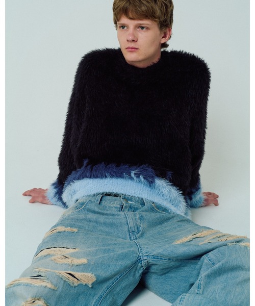 ADAM PATEK(アダムパテック)の「【ADAMPATEK/アダムパテック】distorted chevron pattern crewneck ジャガードニット(ニット/セーター・メンズ・ブラック×ブルー/ブラック×ベージュ・1/2)」の21枚目の写真