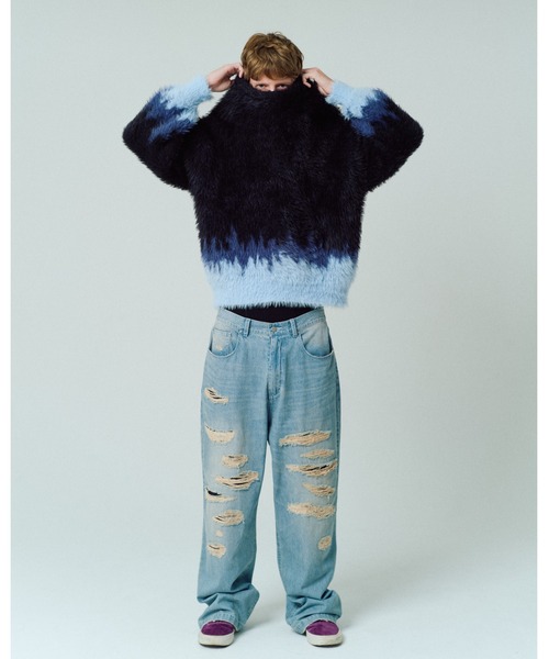 ADAM PATEK(アダムパテック)の「【ADAMPATEK/アダムパテック】distorted chevron pattern crewneck ジャガードニット(ニット/セーター・メンズ・ブラック×ブルー/ブラック×ベージュ・1/2)」の20枚目の写真