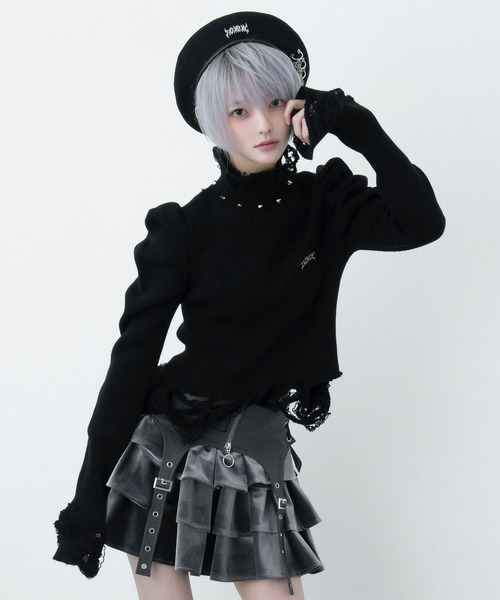 LAZAY パフスリーブダメージニット(WHITE) パフスリーブダメージニット（ニット/セーター）｜LAZYSLAY（レイジー