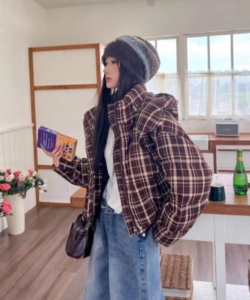 セール】チェック柄エコダウンジャケット（ダウンジャケット/コート