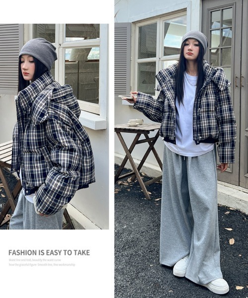 セール】チェック柄エコダウンジャケット（ダウンジャケット/コート