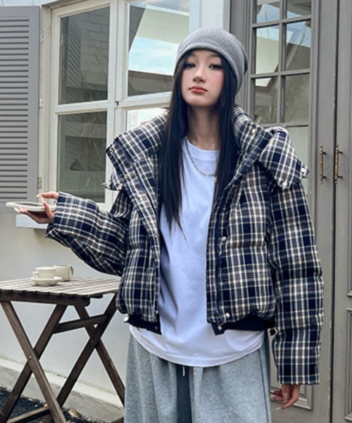 セール】チェック柄エコダウンジャケット（ダウンジャケット/コート